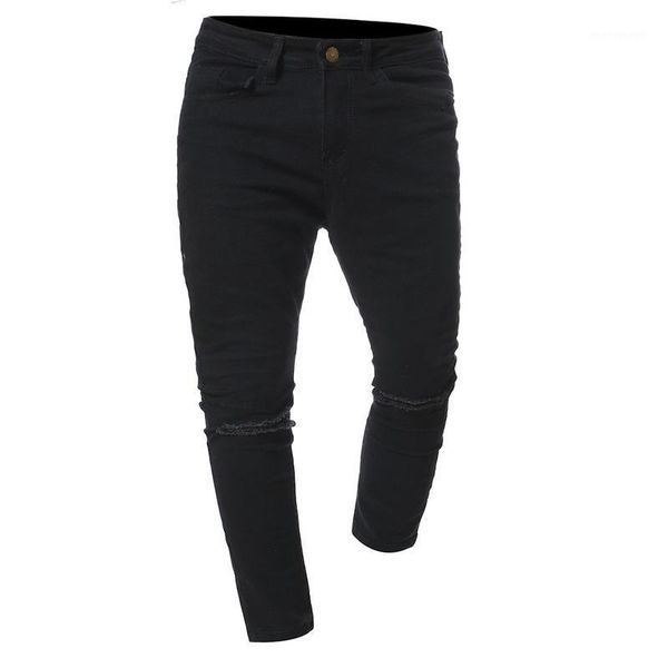 men's jeans 2021 men's hole slim trousers denim elastic skinny cotton male streetwear hiphop personality pencil pants1, Blue